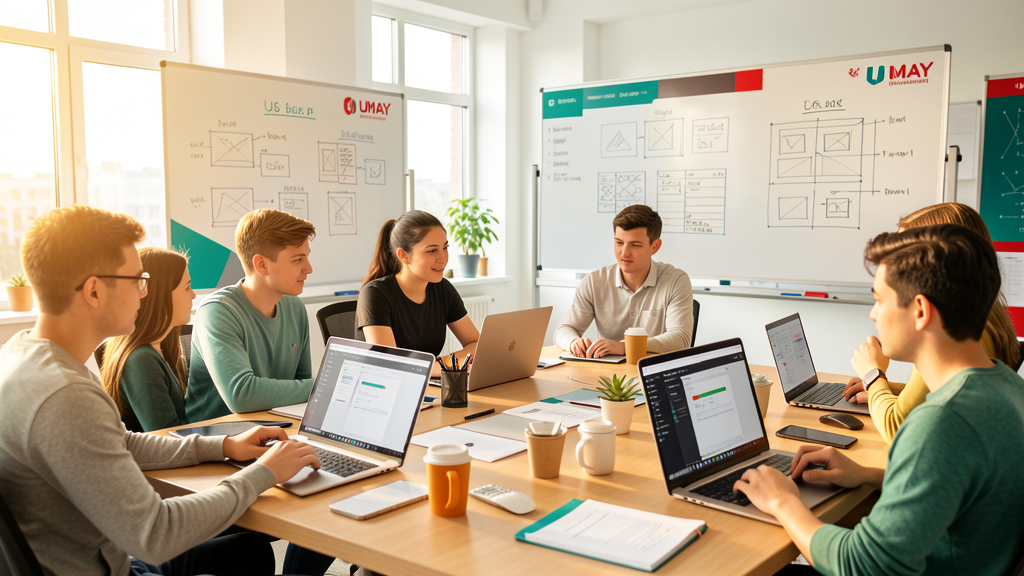 Группа студентов работает над UX/UI макетами